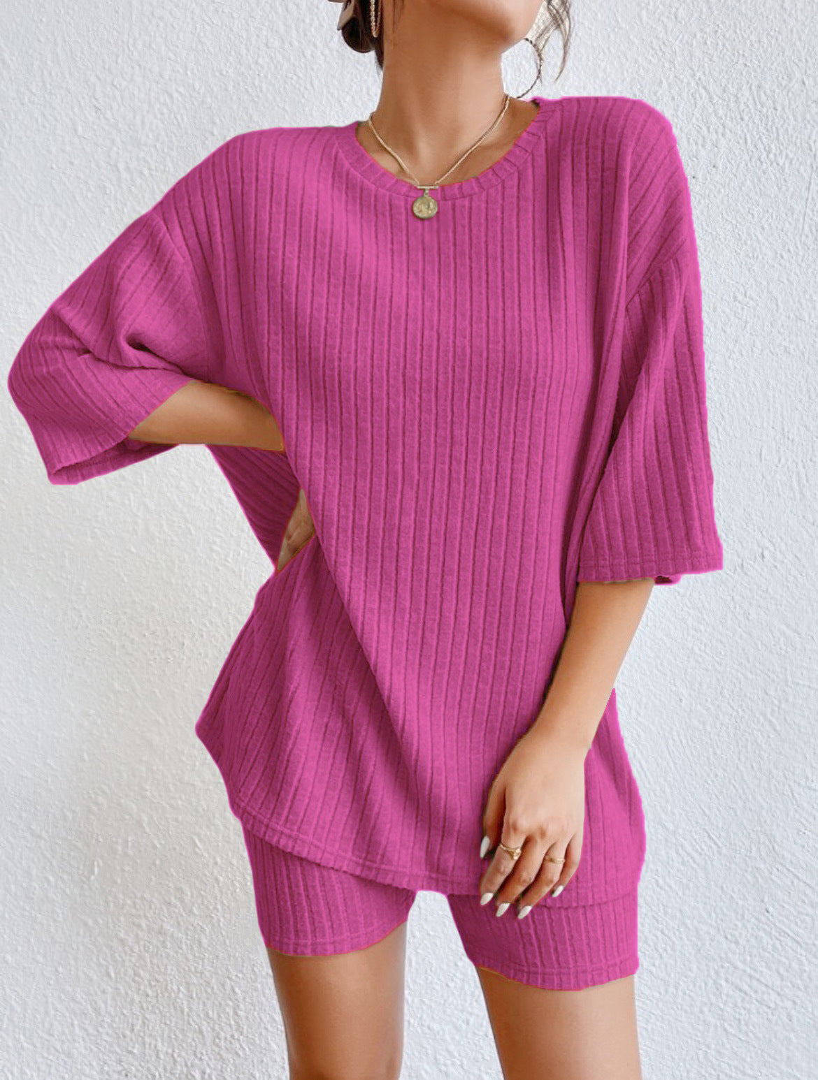 Loose round neck shorts set for women