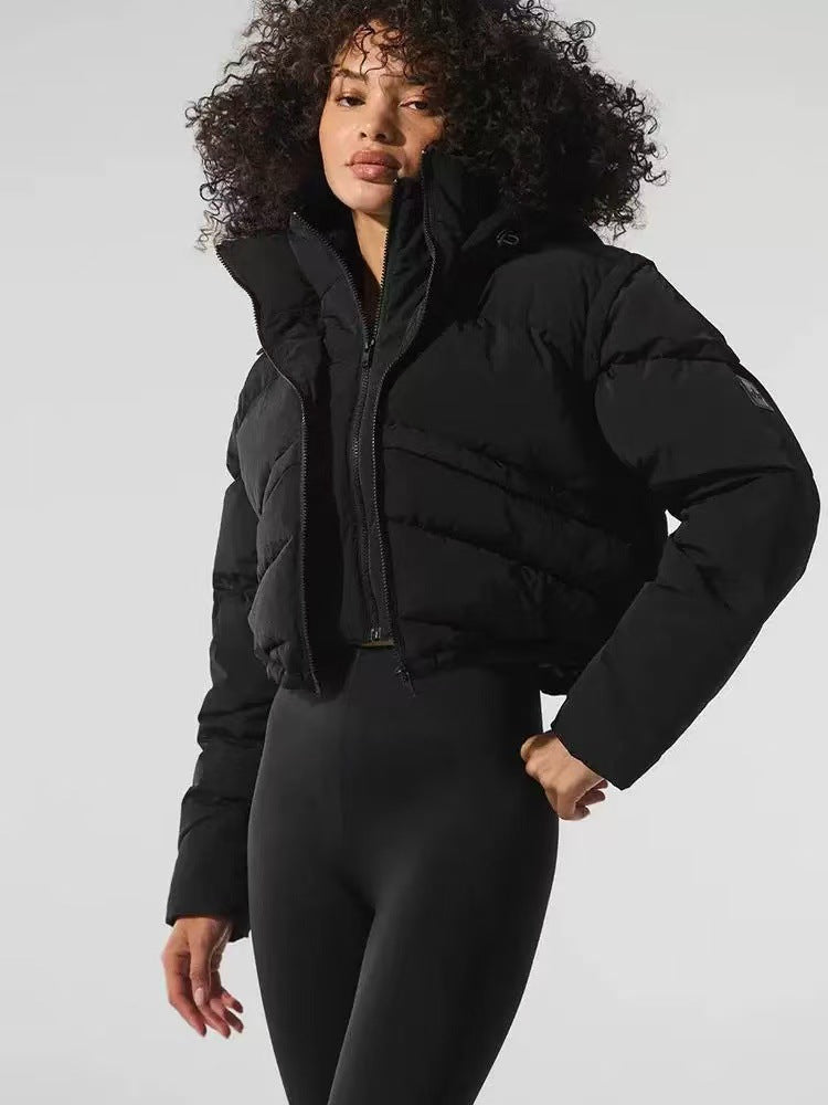 Standing collar warm faux two-piece coat