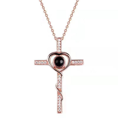 100 languages, I love you. Nano projection necklace for men and women, fashionable and simple cross necklace