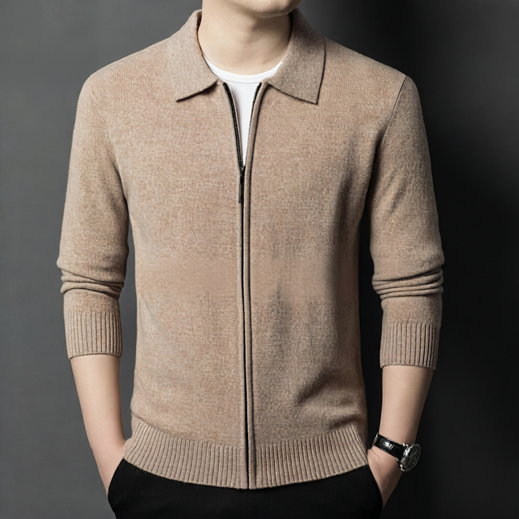 Men's Wool Knit Cardigan Zipper Lapel Jacket