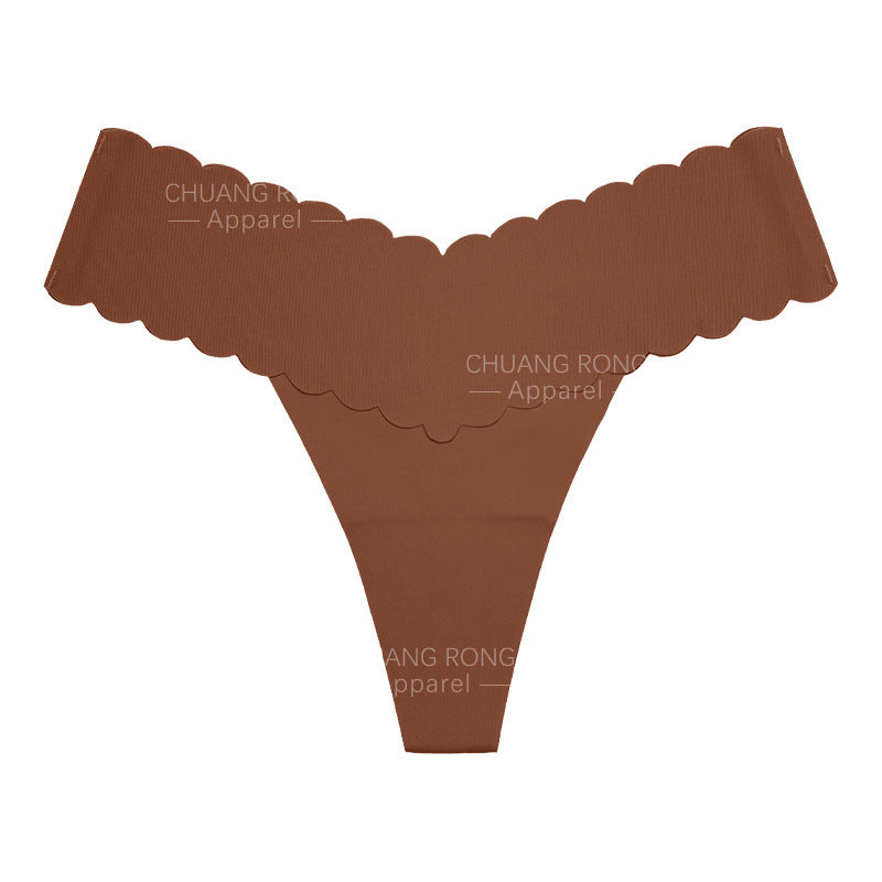 Large Size Wavy Edge Women's Underwear V-Shaped Low-Waist One-Piece Seamless Sexy Pure Cotton Crotch Breathable Fitness Thong for Women
