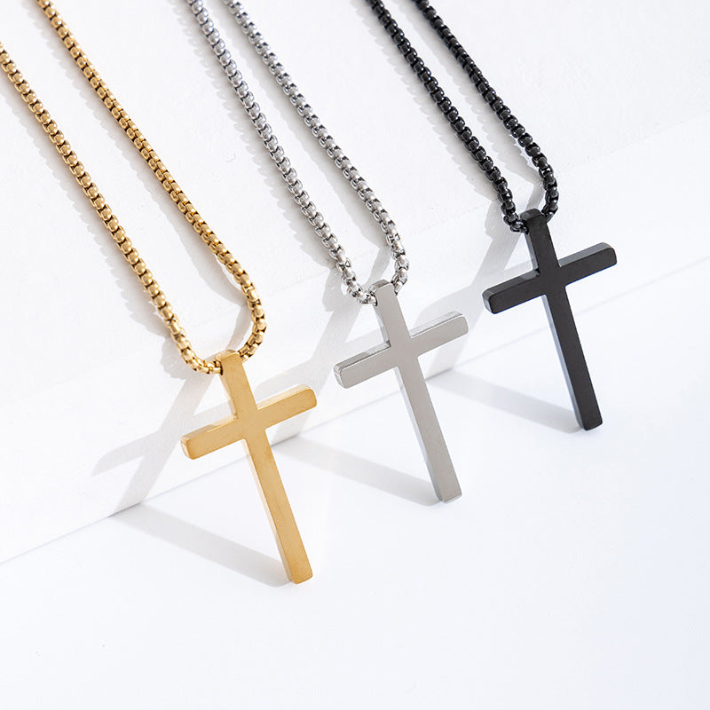 Adjustable Stainless Steel Cross Pendant Necklace
