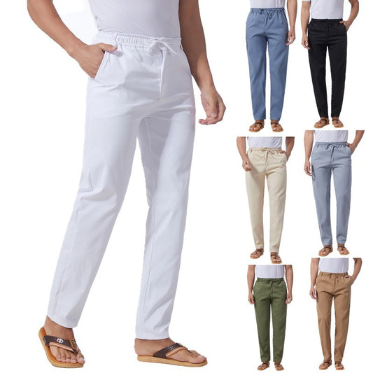 Men's Solid Color Linen Cotton Casual Pants