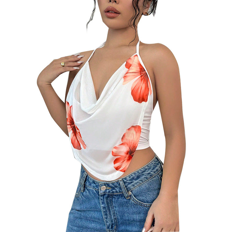 Vacation style spicy girl camisole halter top neck hanging women's clothing
