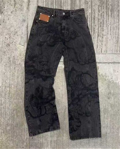 Men Printed Denim Trousers