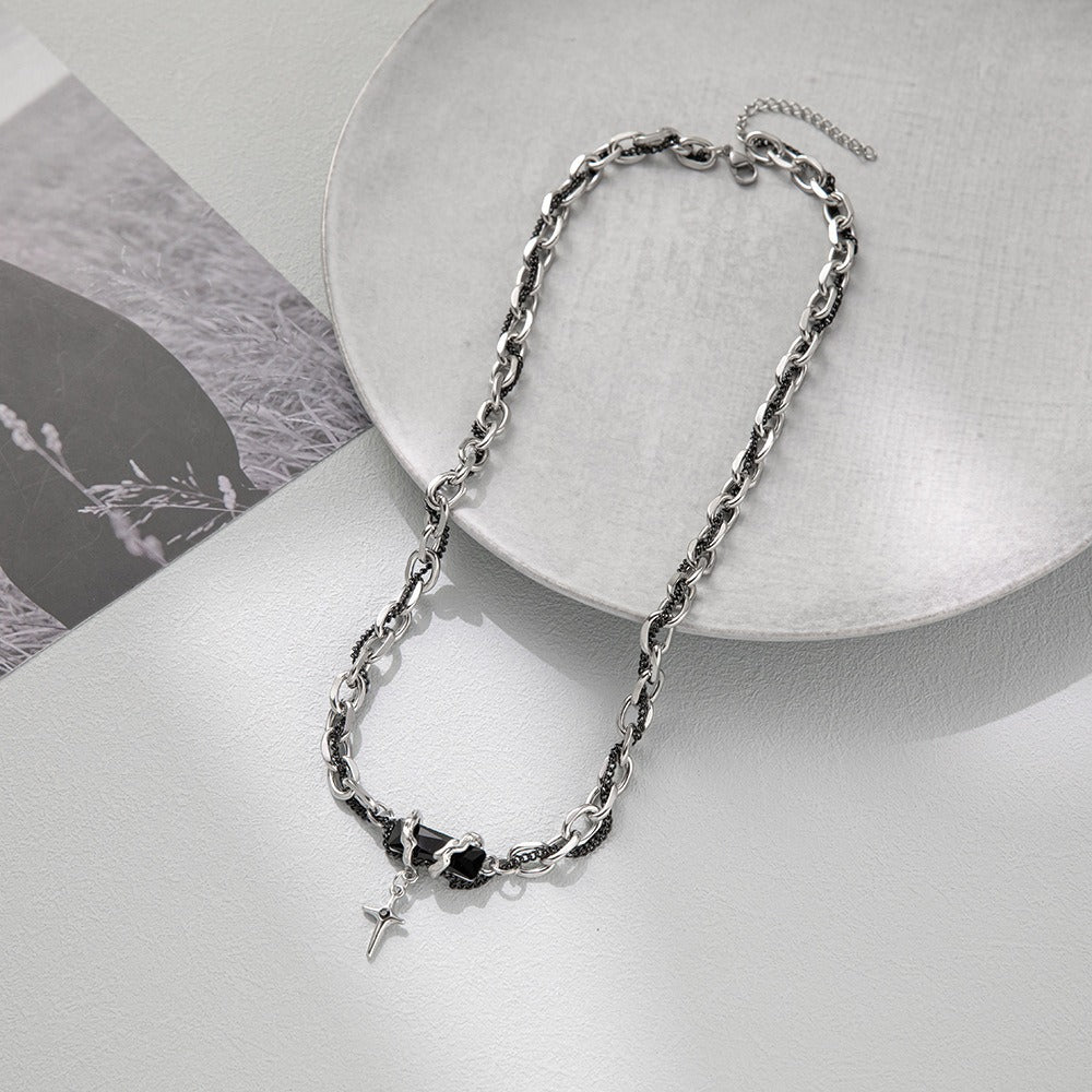 New Niche Design Wrapping Black Forest Pendant Splicing Titanium Steel Necklace Sweater Chain Of Men And Women Will Not Fade