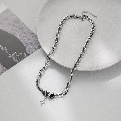 New Niche Design Wrapping Black Forest Pendant Splicing Titanium Steel Necklace Sweater Chain Of Men And Women Will Not Fade