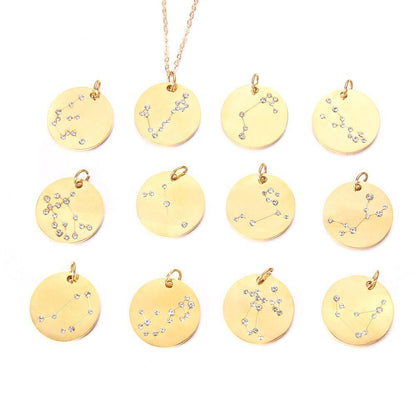 12 constellation stainless steel necklace set Leo Libra Aries Pendant Horoscope Astrology Necklace for men and women