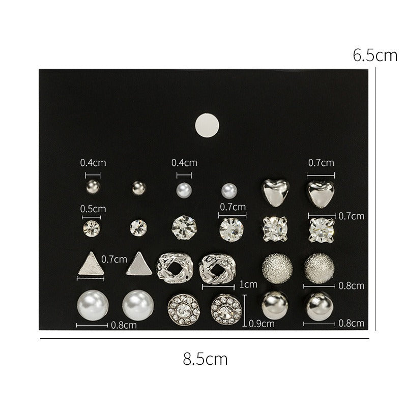 Earring Set 12 Pair Earrings Pearl Zircon Card Set One Week Earrings Earrings