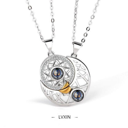 Ins niche design jewelry love sun and moon couple pendant magnetic clavicle chain