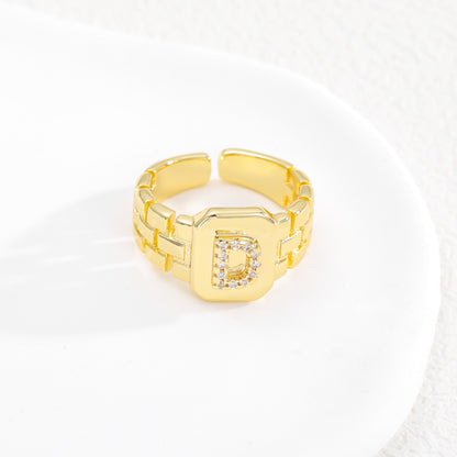European and American ring letter series jewelry strap design letter opening ring