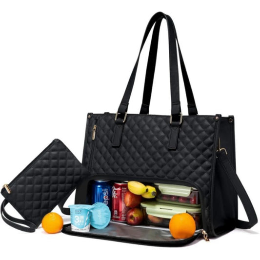 New 2 in 1 Handbag Lunch Bag Combination Bag Large Handbag Women's Thermal Insulation Lunch Box Women's Crossbody Computer Bag