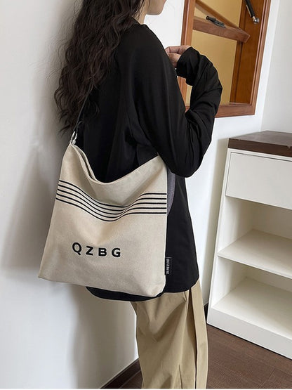 Striped Canvas Shoulder Bag