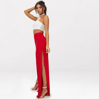 Side-slit straight-leg trousers