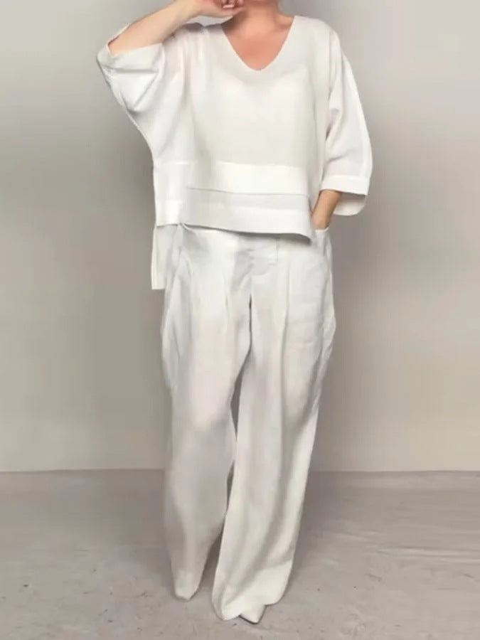 Women's Casual Solid Color Plus-Size Set