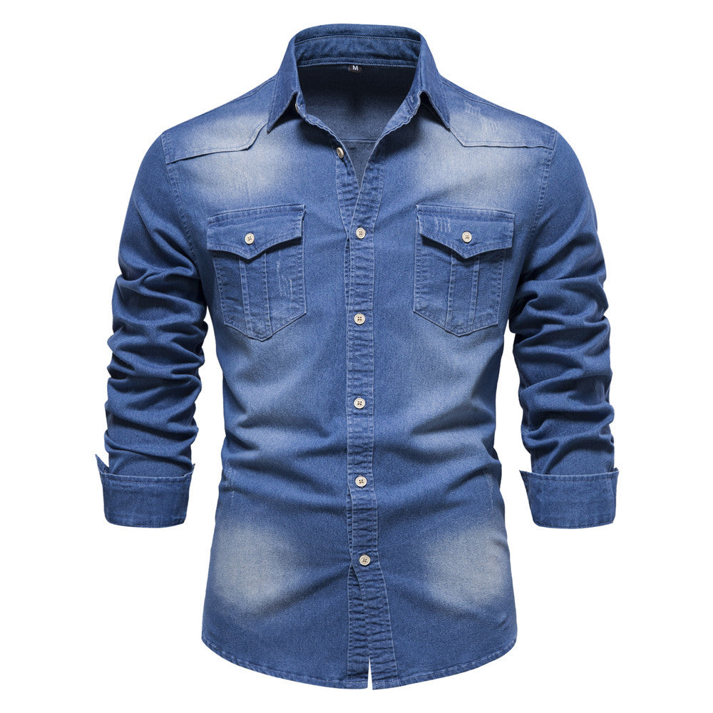 Mens Casual Denim Long Sleeve Shirt