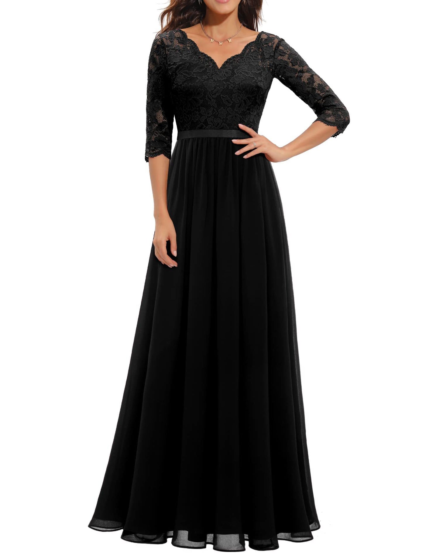 Lace Splicing Long Waist-Cinching Dress