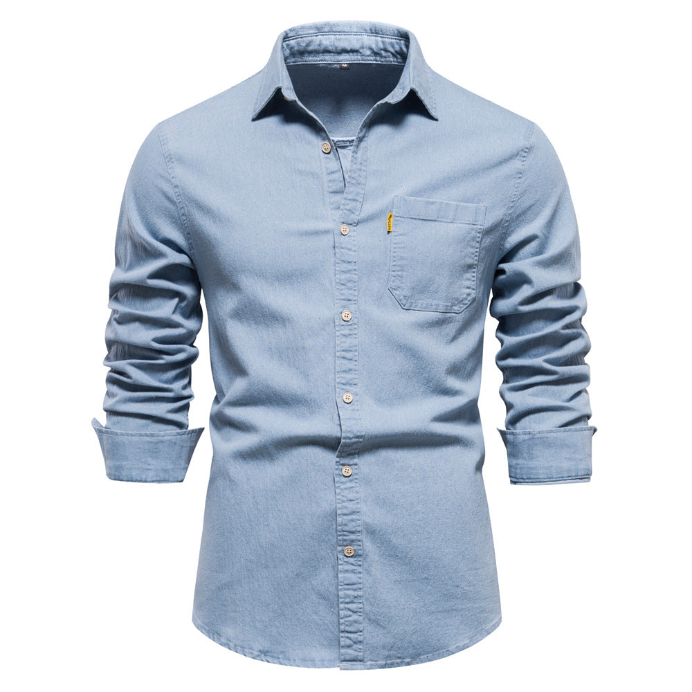 Mens Casual Denim Long Sleeve Shirt