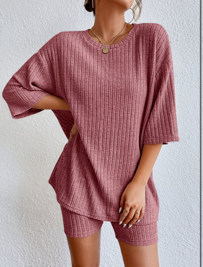 Loose round neck shorts set for women