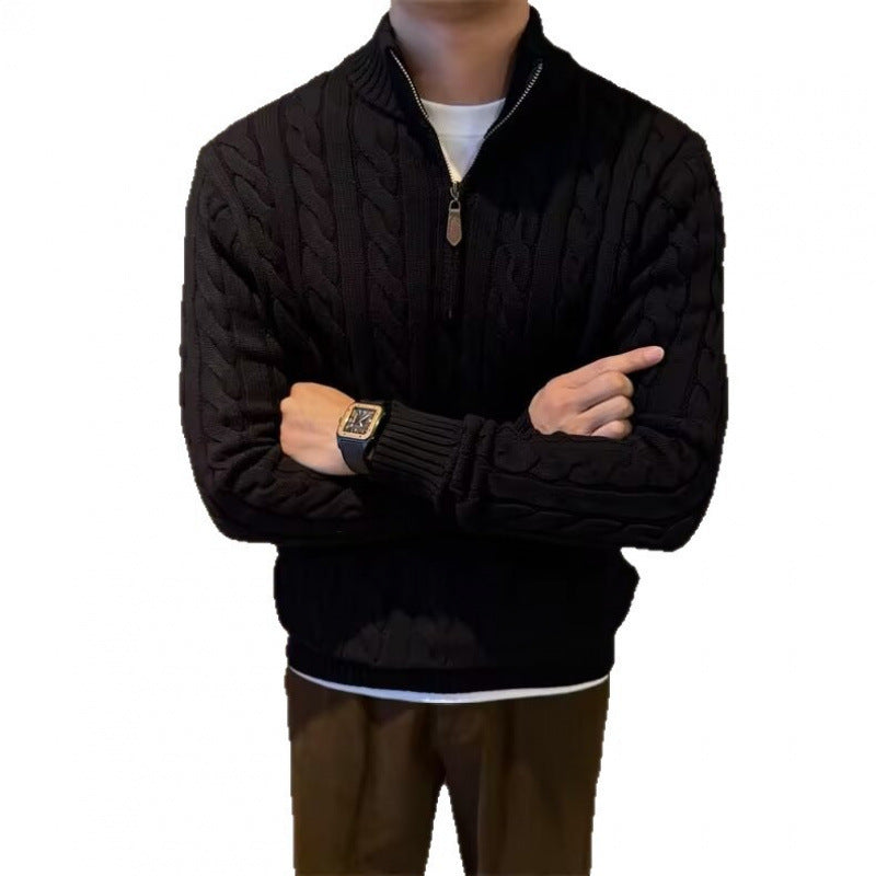 Men's Stand Collar Half-Zip Knit Sweater