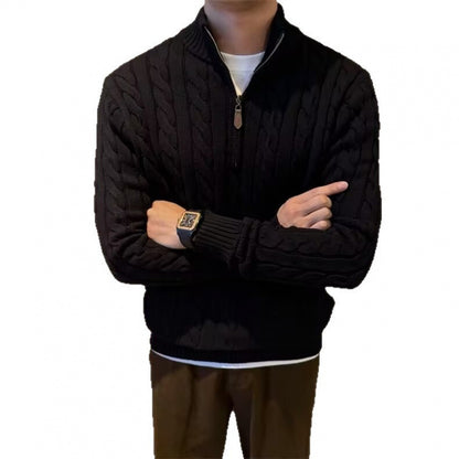 Men's Stand Collar Half-Zip Knit Sweater