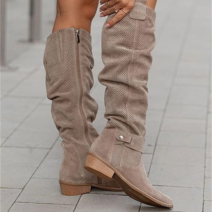 Side Zipper Burnt Flower High Boots for Women