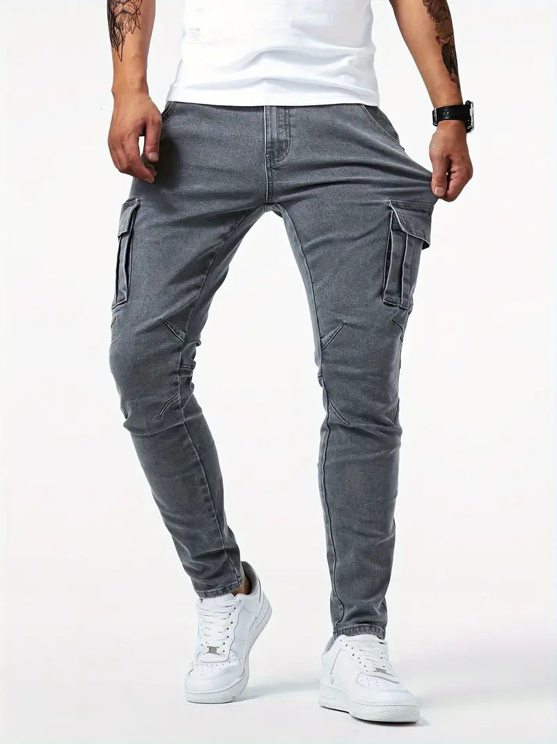 Men's Cotton Casual Cargo Pants with Multiple Pockets