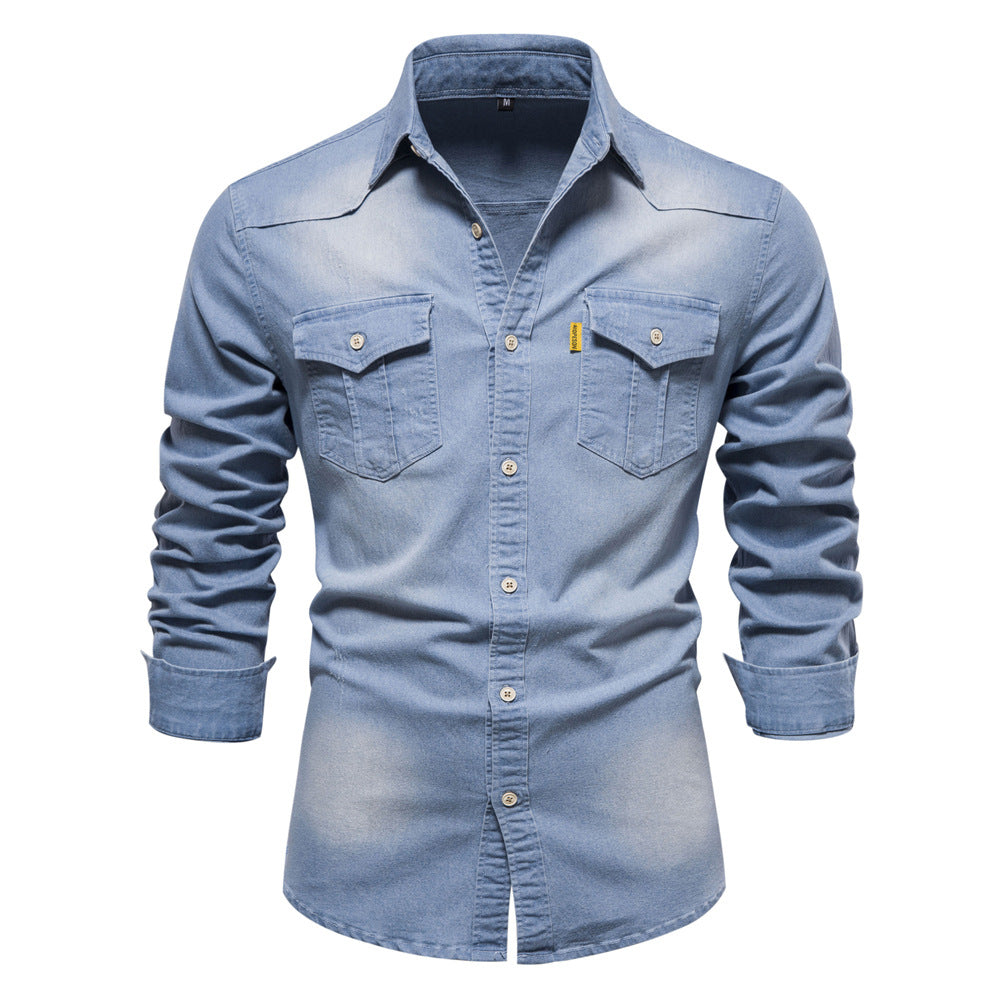 Mens Casual Denim Long Sleeve Shirt