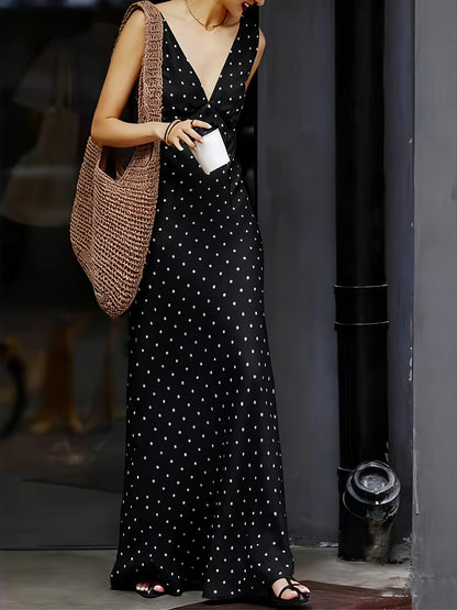 Satin Polka Dot Lace-up Waist Dress