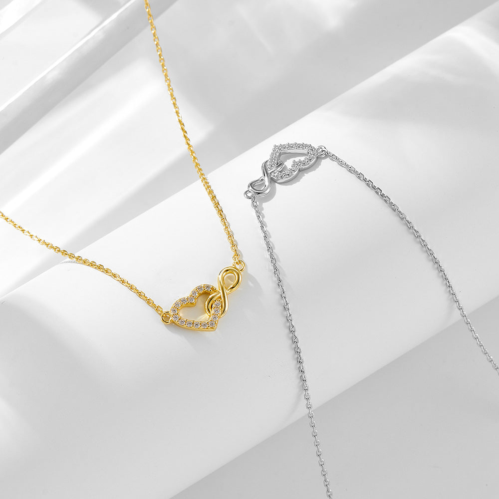 Sterling Silver Heart Infinity Clavicle Necklace