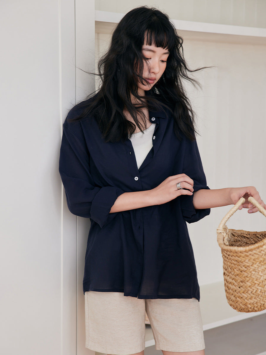 Womens Tencel Linen Button Down Shirt