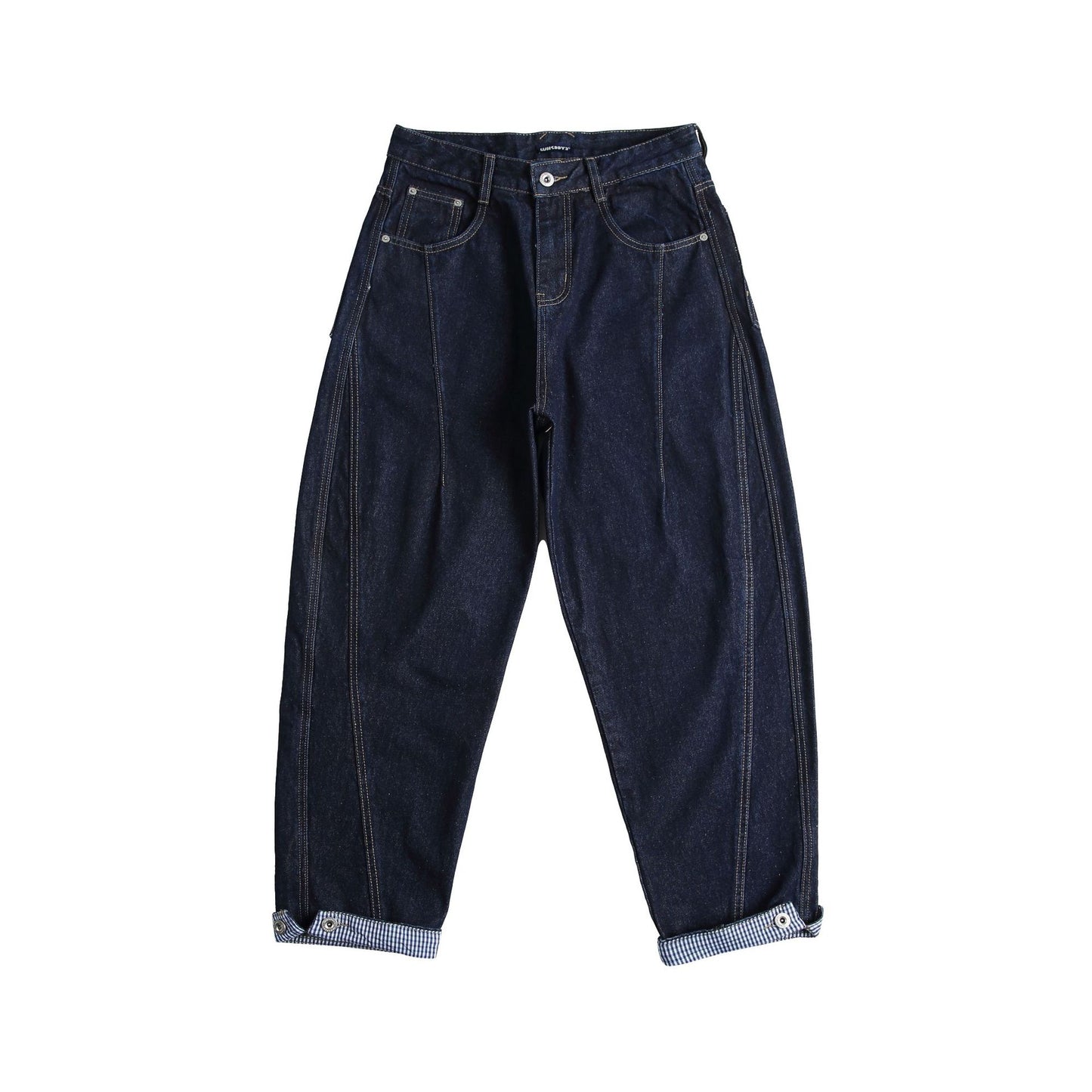 Loose Wide-Leg Denim Pants with Rolled Hem