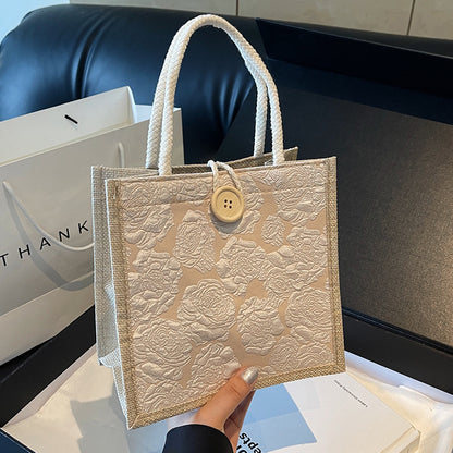 Mini Linen Hand Bag with Floral Design