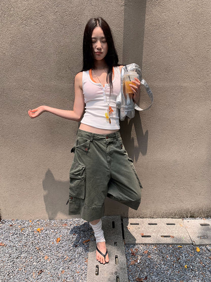 Retro Denim Wide-Leg Mid-Pants for Women