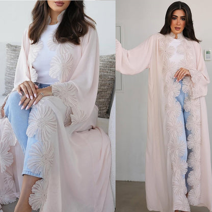 Floral Appliqu� Long Dress Cardigan
