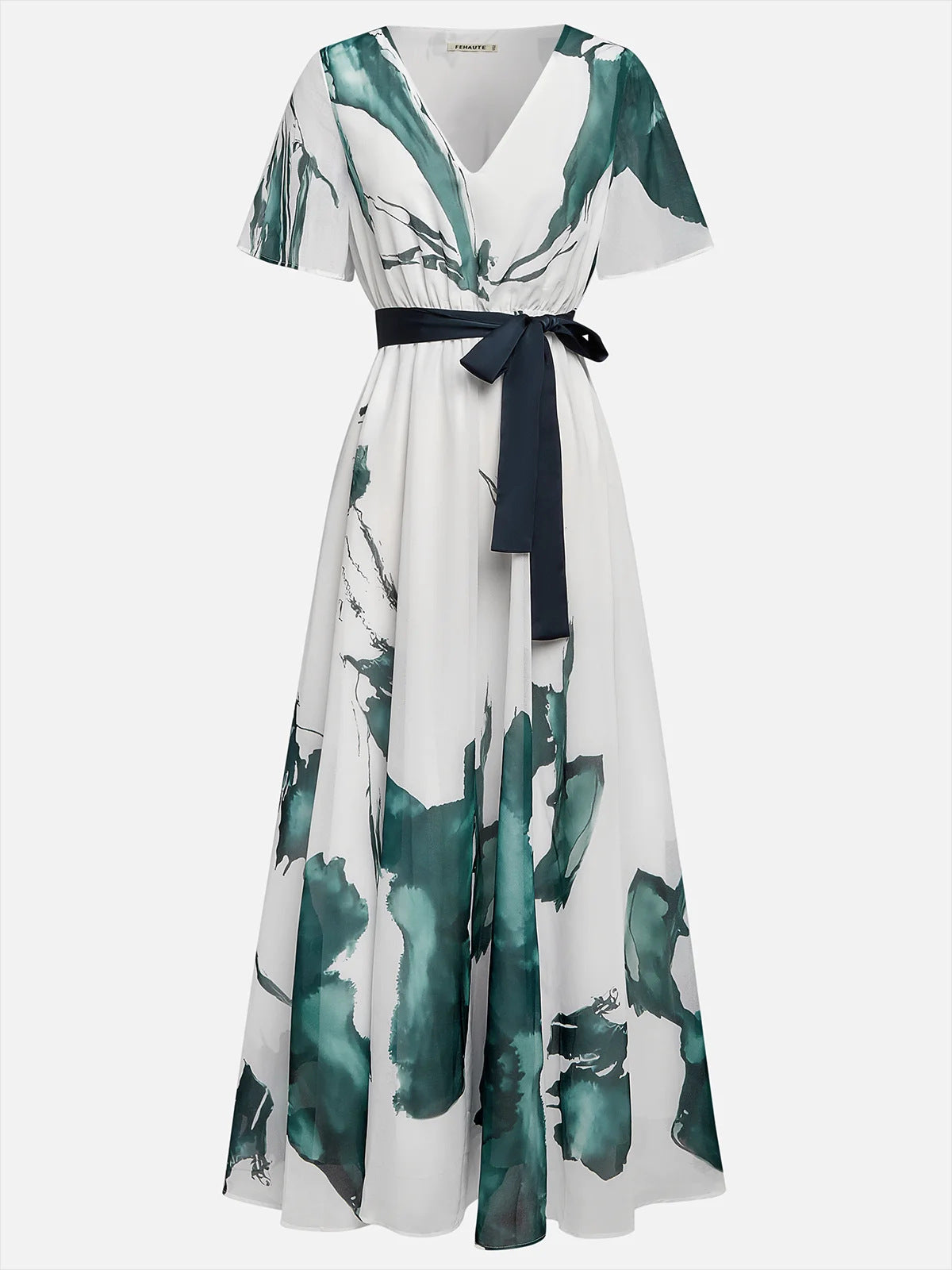 V-neck Digital Print A-line Dress