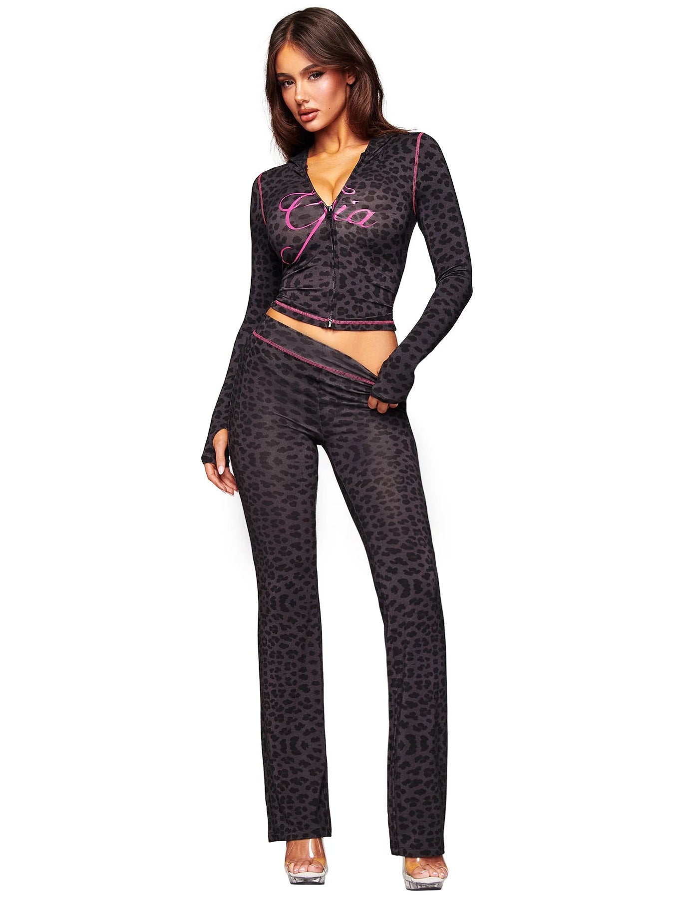 Women's Printed Hooded Long Sleeve Two-Piece Set