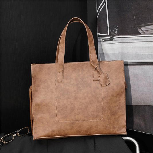Horizontal pu belt zipper tote bag