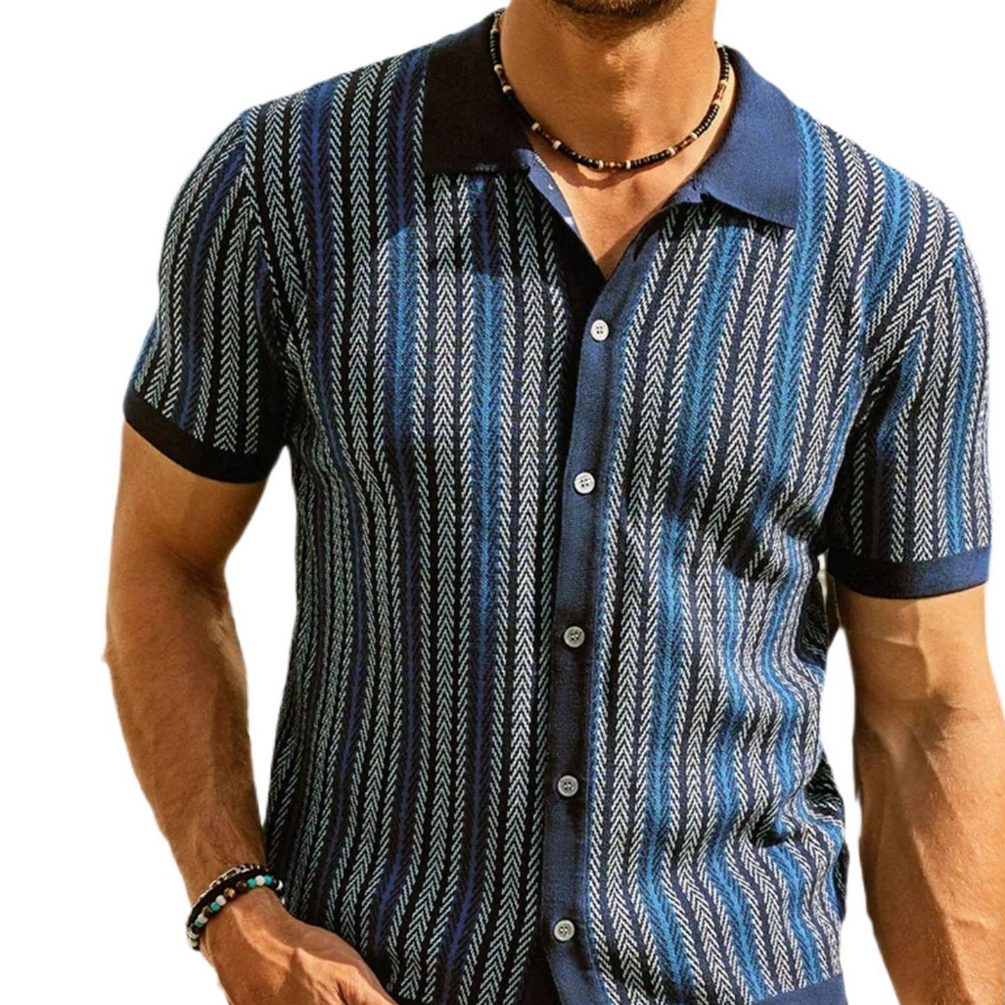Men's Striped Short Sleeve Polo Shirt