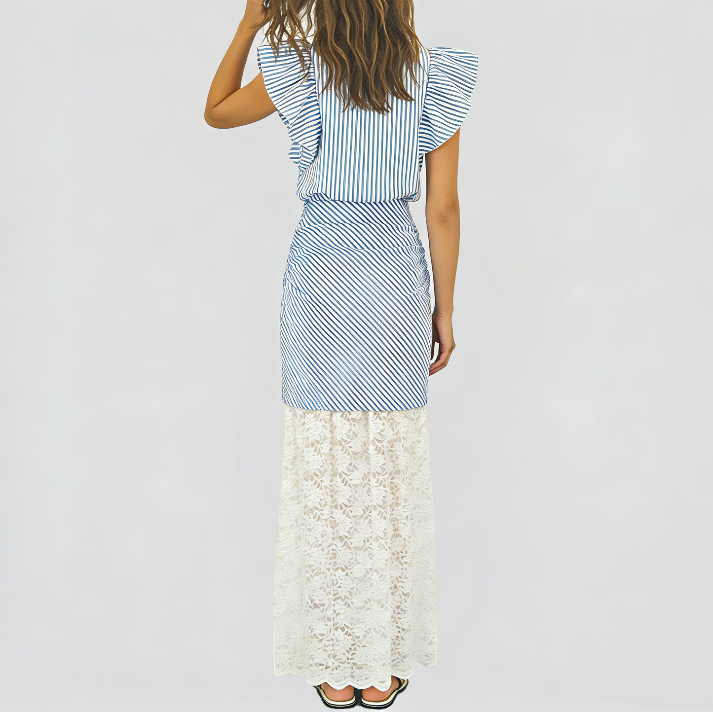 Flutter Sleeve Striped Lace Set