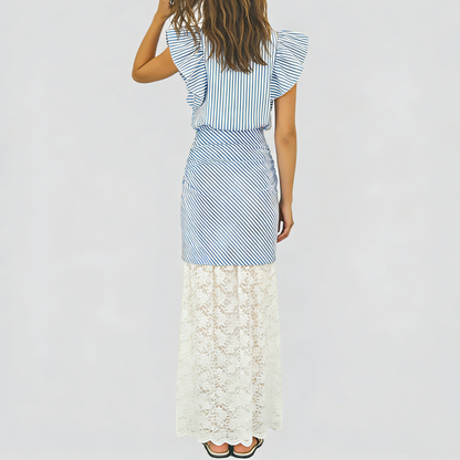 Flutter Sleeve Striped Lace Set