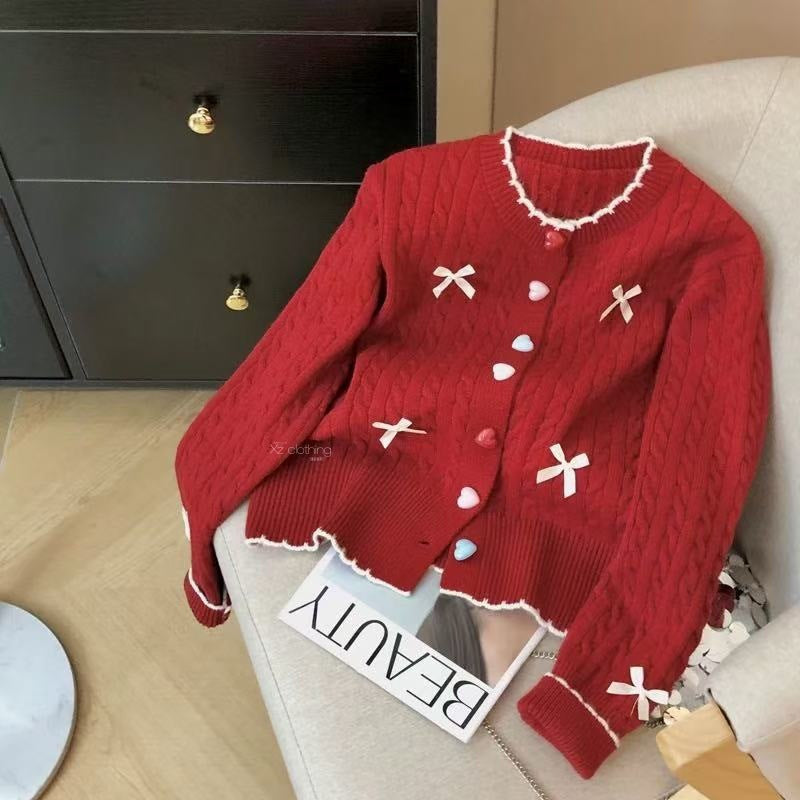 Women's round neck knitted cardigan