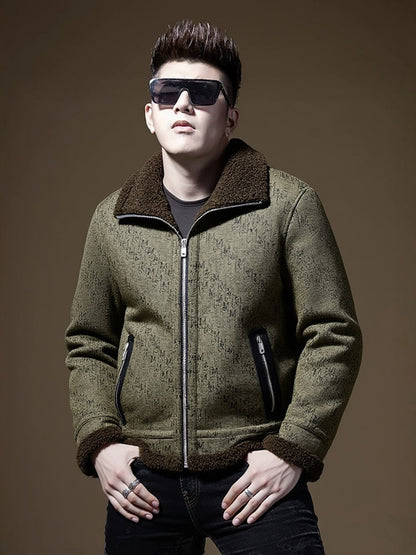 Men's Faux Fur Collar Leather Jacket
