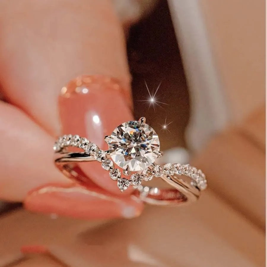 Six-prong imitation diamond ring