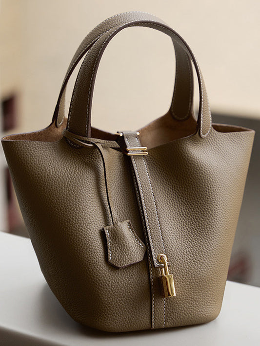 Genuine Leather Bucket Handbag
