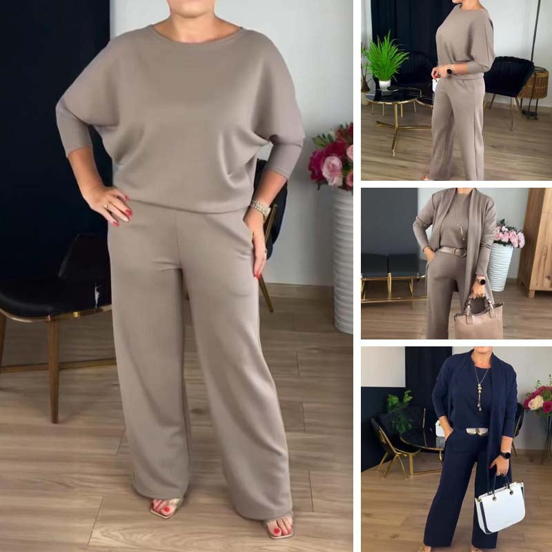 Women's Solid Color Knit Three-Piece Set