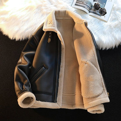 Semi-synthetic lamb fur coat