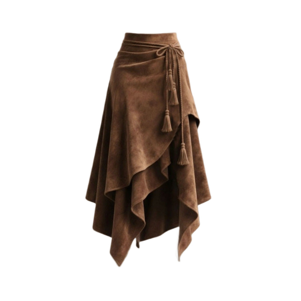 Retro Suede Flared Skirt for Women