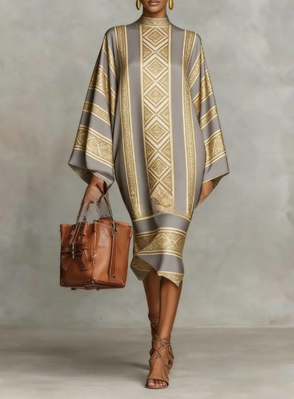 Flowy Bell Sleeve Digital Print Dress
