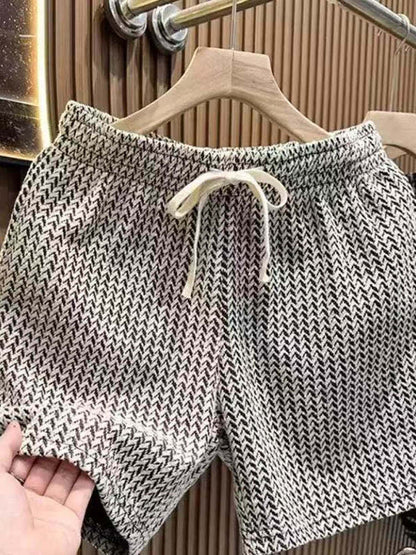 Mens Casual Houndstooth Shorts with Tie Waist